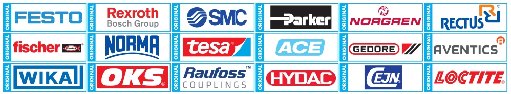 Festo, Bosch Rexroth, SMC, Parker, Norgren, Rectus, Fischer, Norma, Tesa, Ace, Gedore, Avetics, Wika, OKS, Raufoss, HYDAC, Cejn, Loctite Festo, Bosch Rexroth, SMC, Parker, Norgren, Rectus, Fischer, Norma, Tesa, Ace, Gedore, Avetics, Wika, OKS, Raufoss, HYDAC, Cejn, Loctite